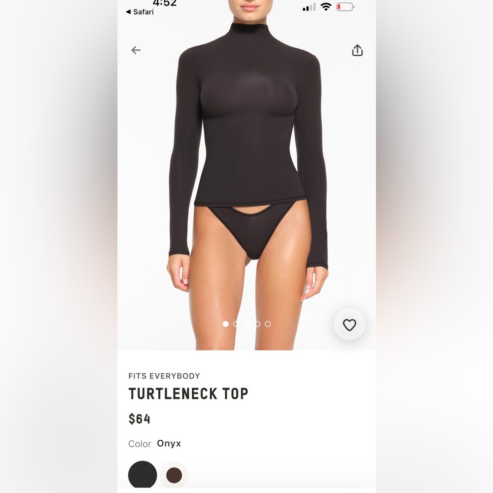 NWOT SKIMS Onyx Long-Sleeve Turtleneck Top